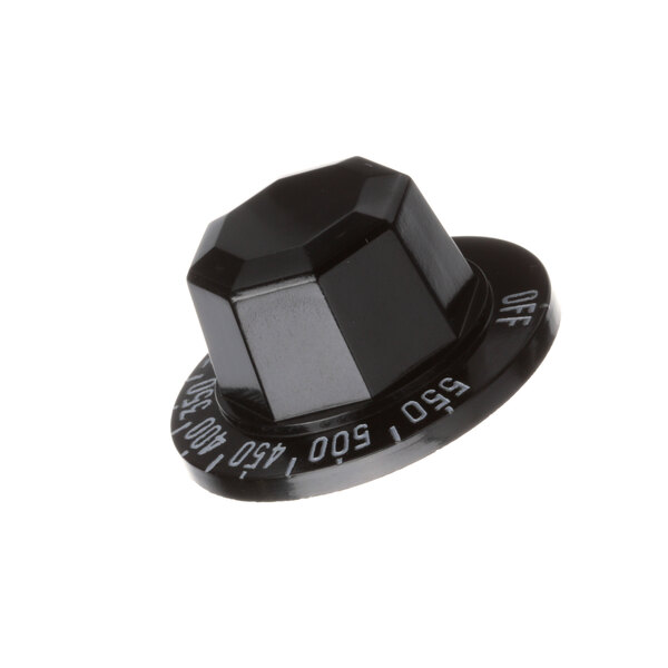 A black plastic Southbend T-Stat knob with white text.
