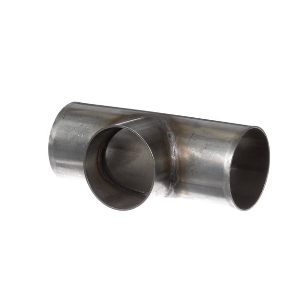 A Groen stainless steel drain tee with a small hole in the middle.