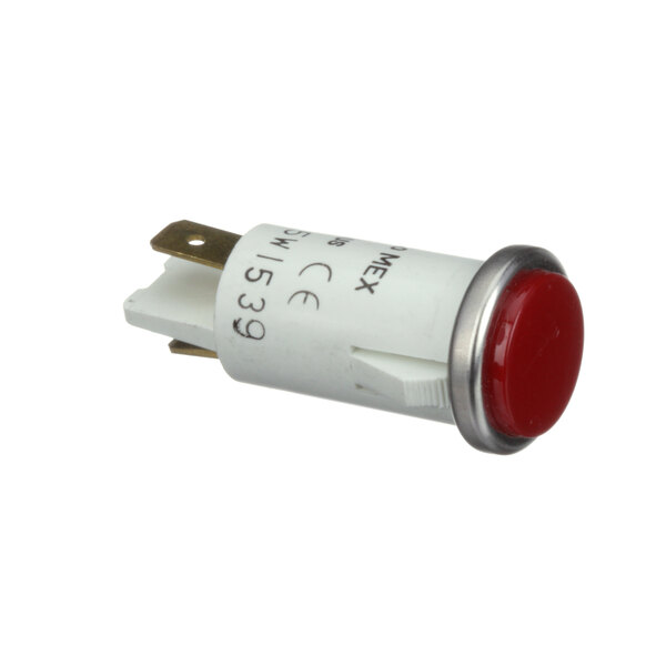 A white and black Wells convection oven signal light with a red button.