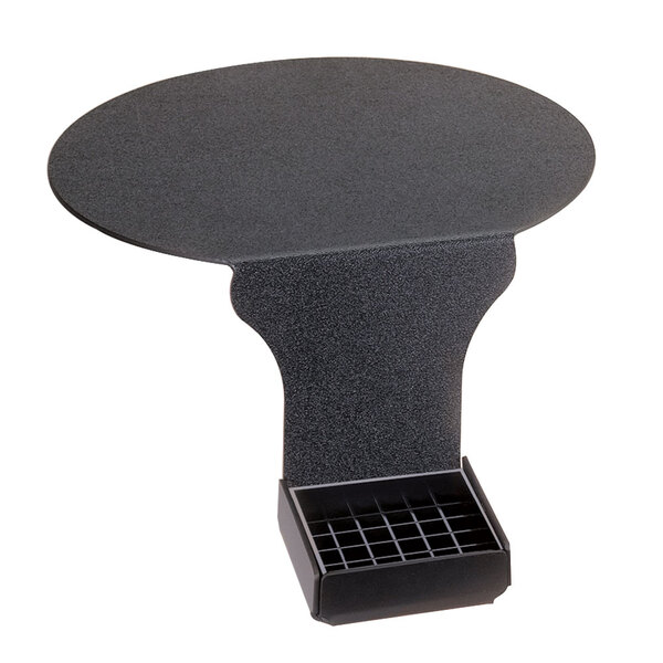 A black table with a black Cal-Mil Drip Minder tray on top.