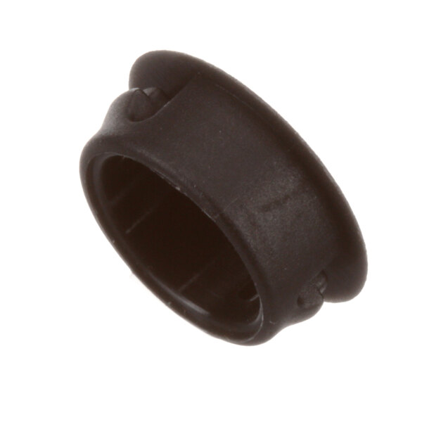 A black round plastic knob with a screw.
