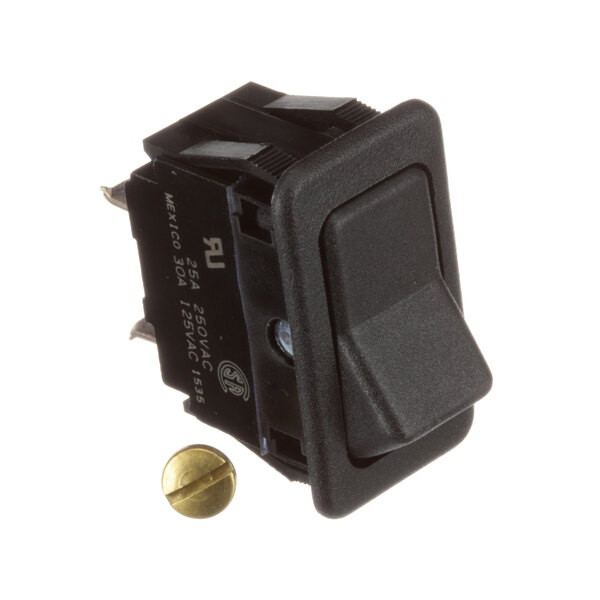 A black rocker switch with a gold button.