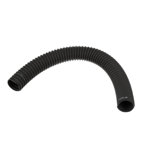 A black corrugated air hose with a hole in it.