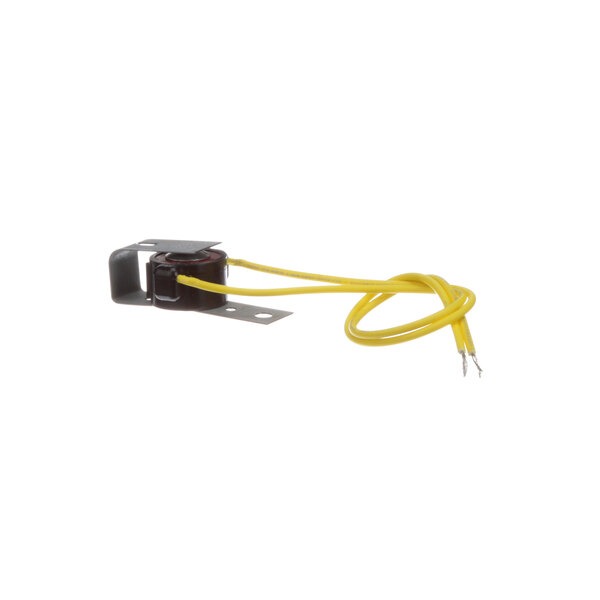 A yellow wire with a black connector on a white background.