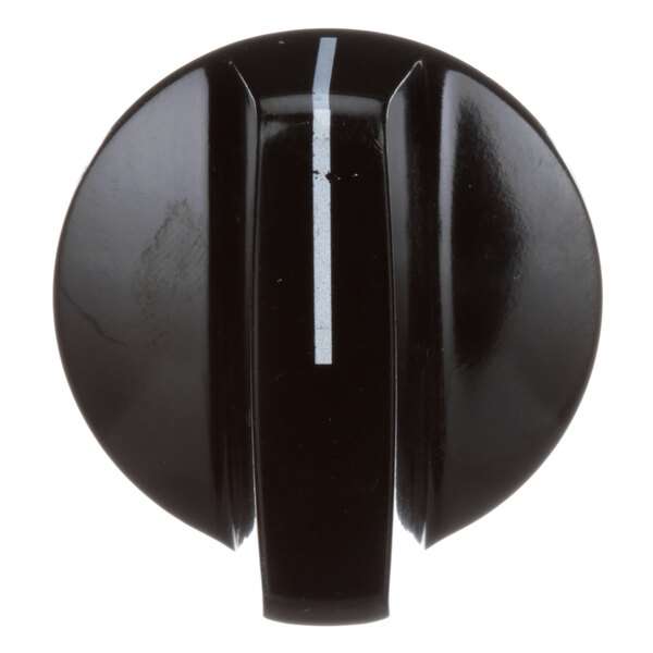 A black Cadco knob with a white stripe.