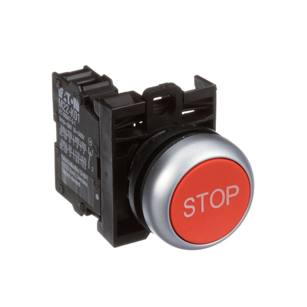 A Stephan stop button with a red push button and black base.