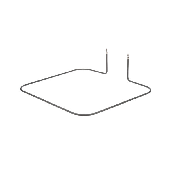 A square metal plate with a small hole in it and a wire with a curved shape.