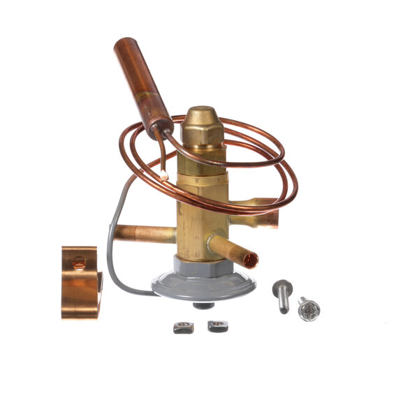 A copper Beverage-Air expansion valve with a brass tube connected to it.