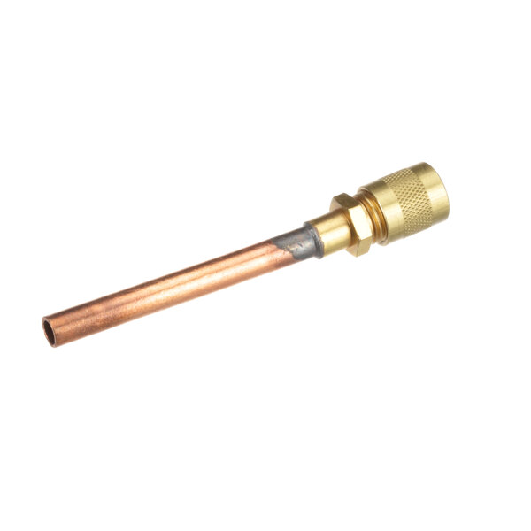 A copper capillary tube with a brass valve on the end.
