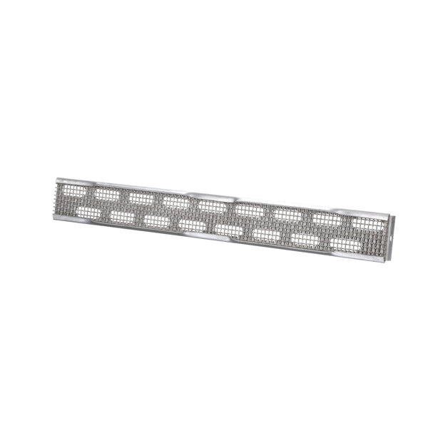 A silver metal mesh radiant assembly with holes.