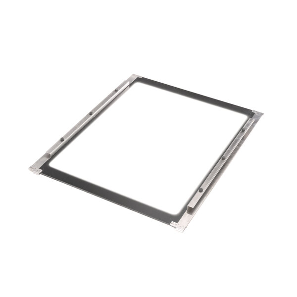 A metal frame with a white and black square inside.