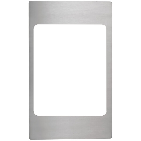 A rectangular stainless steel adapter plate.