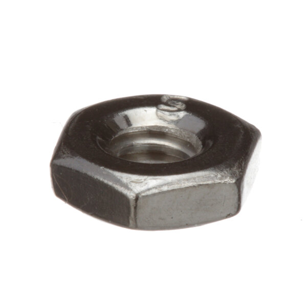 A close-up of a Blakeslee hex nut with a black finish.