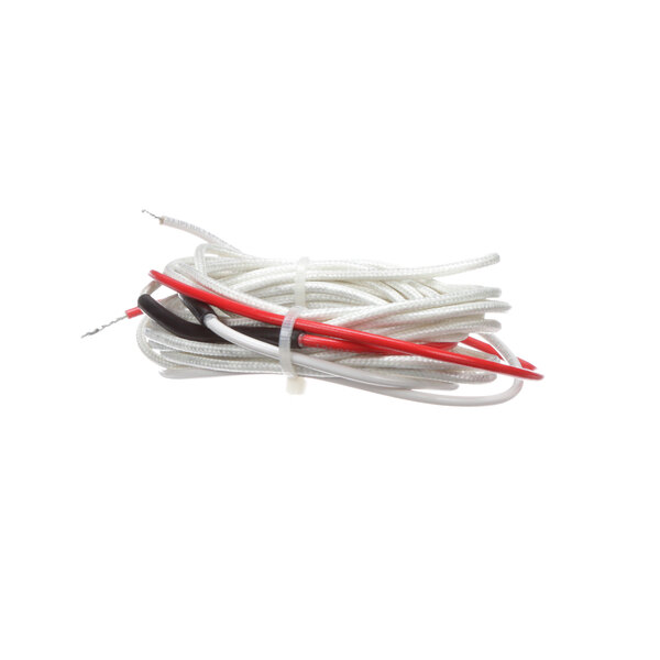 A white and red cable bundle attached to a white True Refrigeration door frame heater.