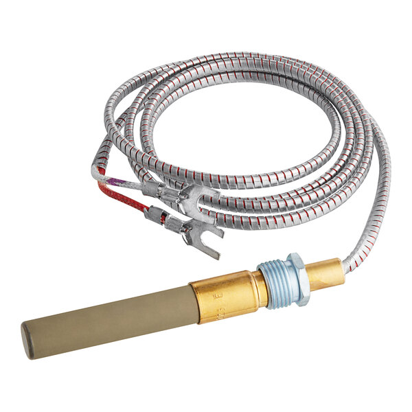 A Frymaster thermopile with a copper wire and metal tube attached.