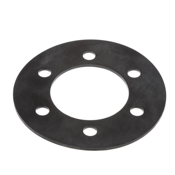 A black round gasket with holes.