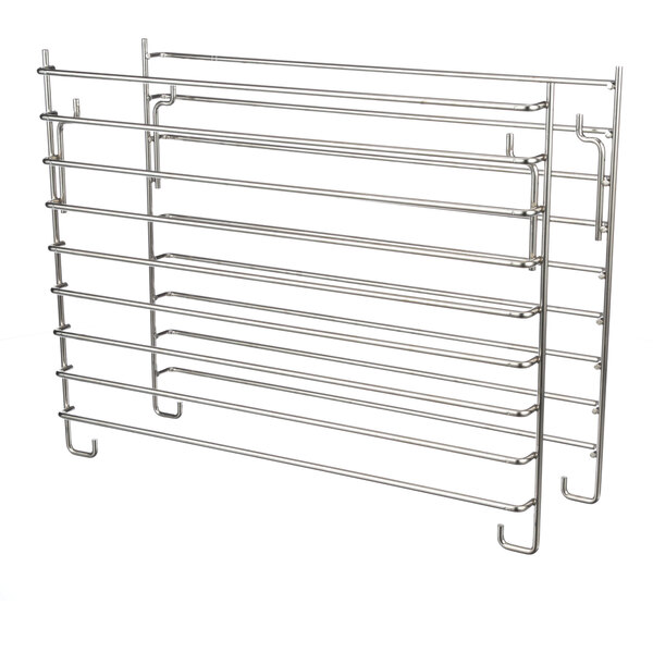 A Blodgett rack support with metal rods for shelves.