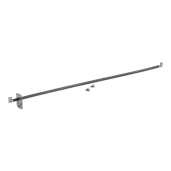 A long black metal rod with a hook on one end and screws on the other.