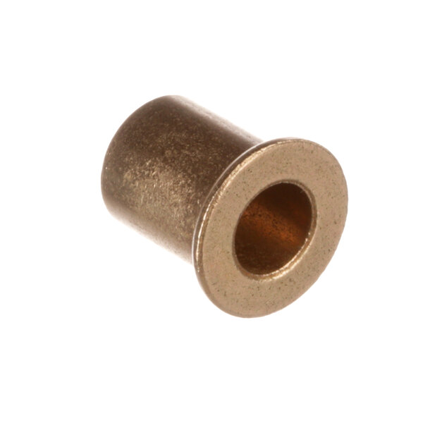 A close-up of a metal flanged bushing.