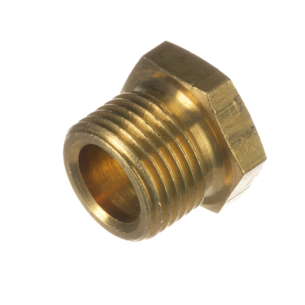 A close-up of a brass Montague 9311-4 orifice spud with brass threaded male fitting.
