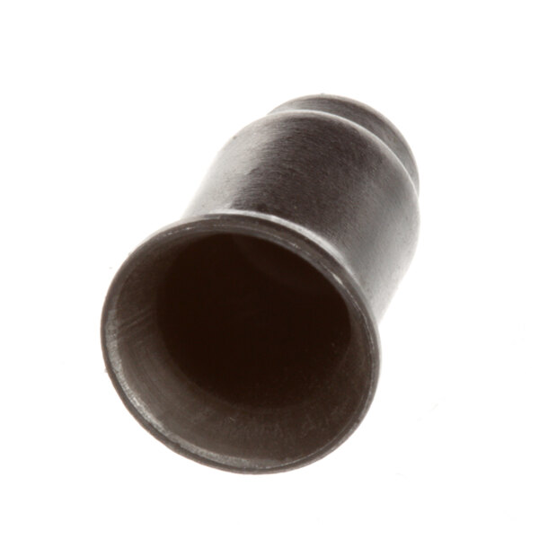 A black plastic pipe with a hole in it on a white background.