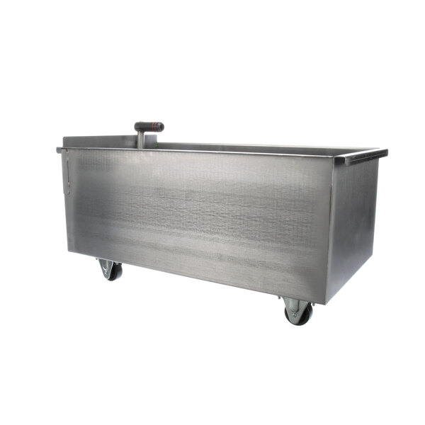 A stainless steel Frymaster gas filter pan on wheels.