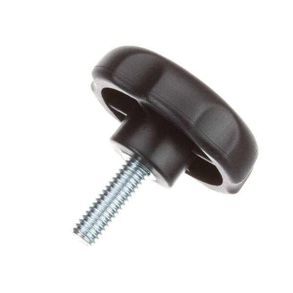 A black plastic adjusting handle with a screw.