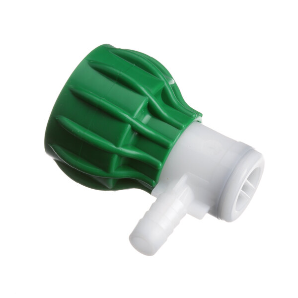 A close-up of a green and white plastic tube with a white cap.