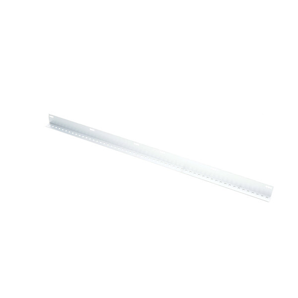 A white plastic shelf clip with holes.