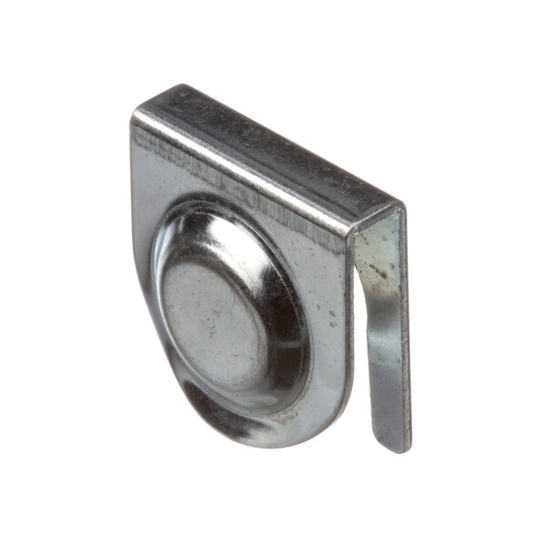 A close-up of a silver Master-Bilt retainer clip with a round hole in it.
