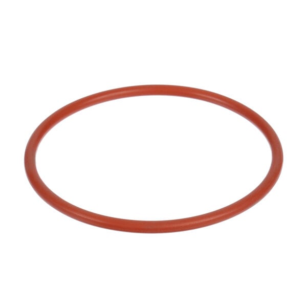An orange rubber o-ring with a white background.