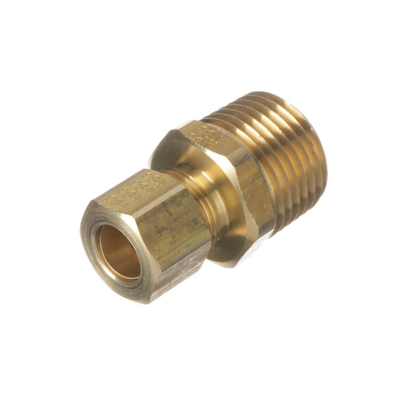 A close-up of a brass Southbend 3/8ccx1/2 Npt fitting.