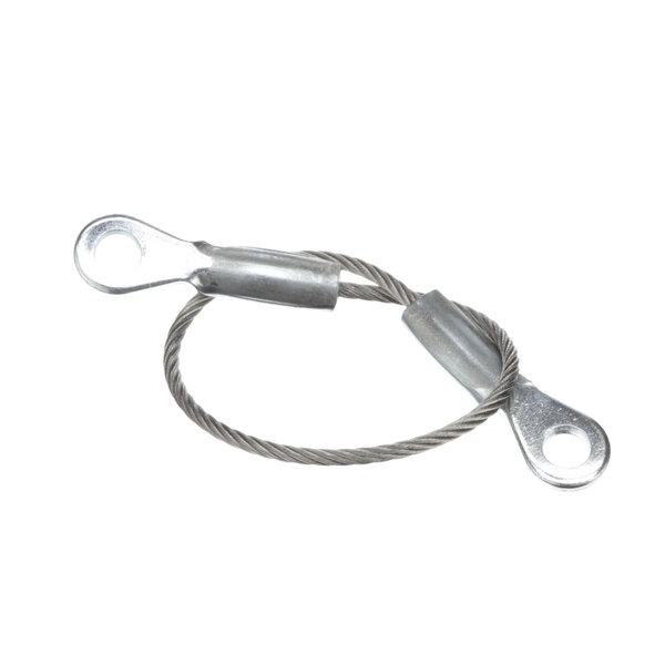 A stainless steel Montague door cable with two eyelets.