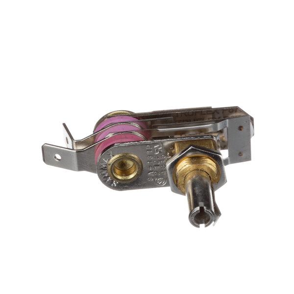 A close-up of a Cadco Temp Control thermostat with pink and gold wires.