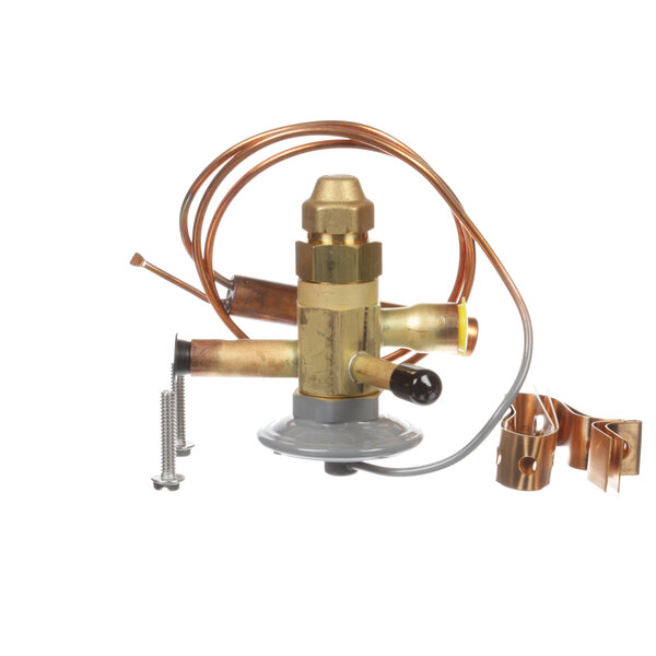 A Delfield expansion valve for R-404a with a copper hose attached.