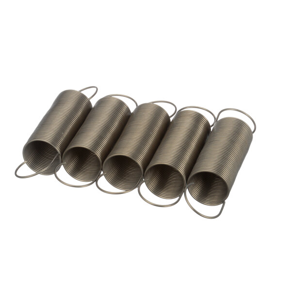 A group of five metal springs on a white background.
