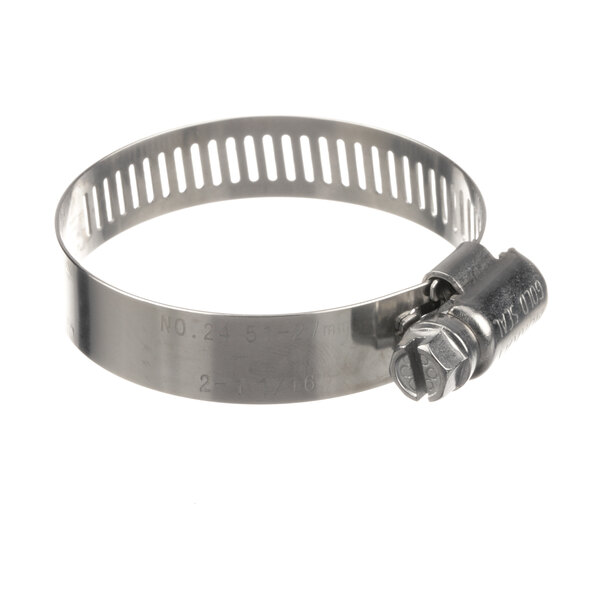 A Moyer Diebel stainless steel hose clamp with a metal nut.