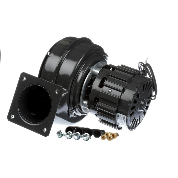 A black Cres Cor blower motor with screws.