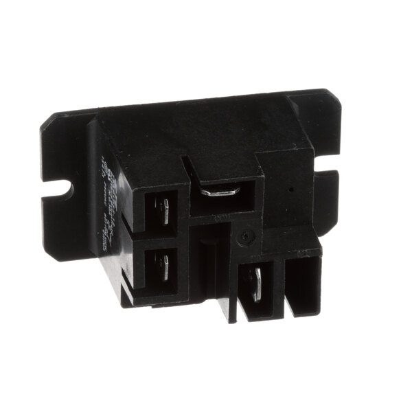 A black electrical device with four screw terminals on a white background.