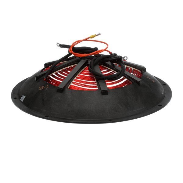 A black round CookTek induction element with red and black wires.