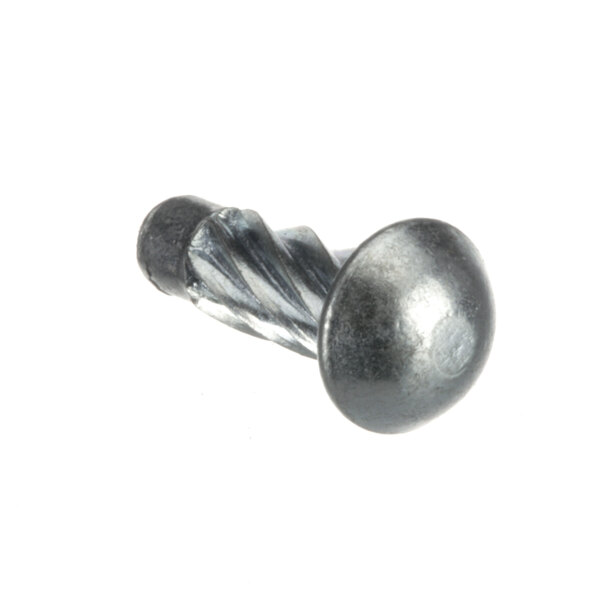A close-up of a metal screw with a metal ball on the end.
