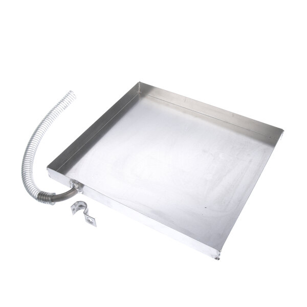 A Victory stainless steel metal tray with a hose.