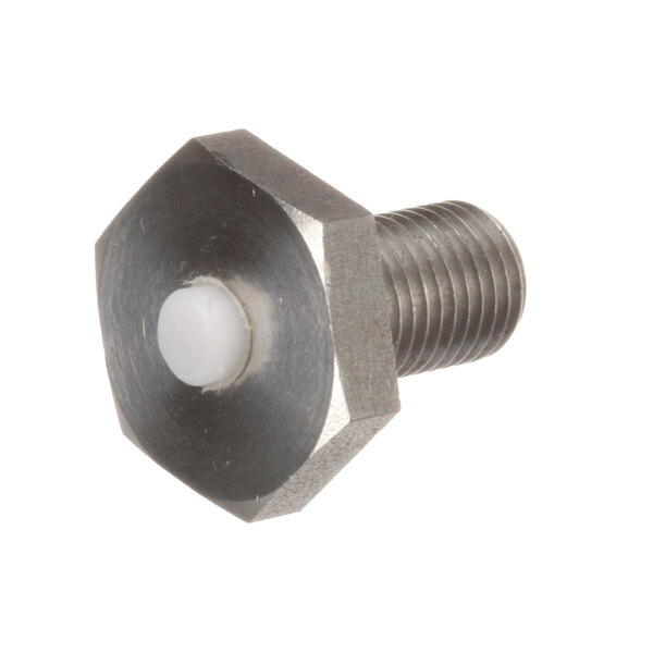 A stainless steel hexagon bolt with a white dot on the end of the thread.