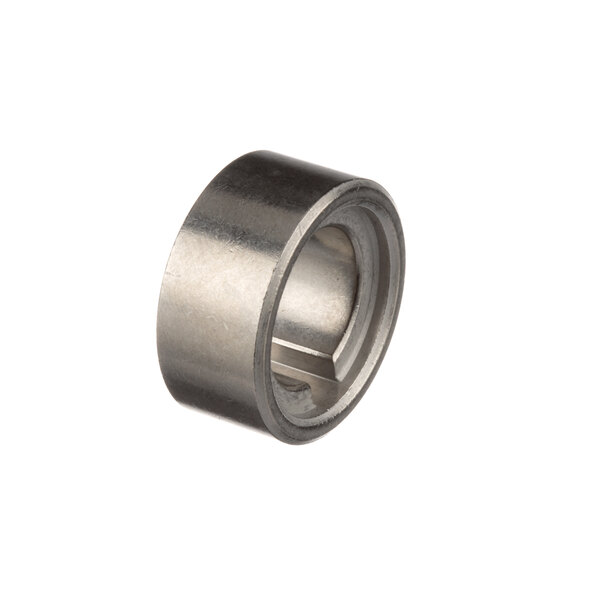 A close-up of a stainless steel metal ring with a hole in it.