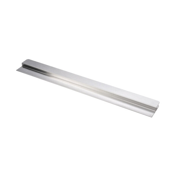 A long stainless steel metal bar with a white background.