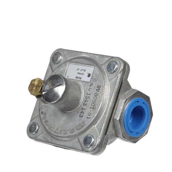 A Lang regulator with a blue and silver knob.