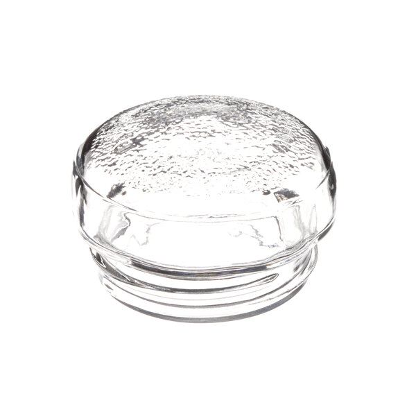 A clear glass lens with a round top.