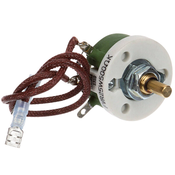 A green and white Hatco rotary switch with a wire.