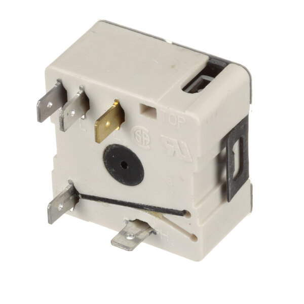 A white square Cleveland Thermostat Switch with metal parts.