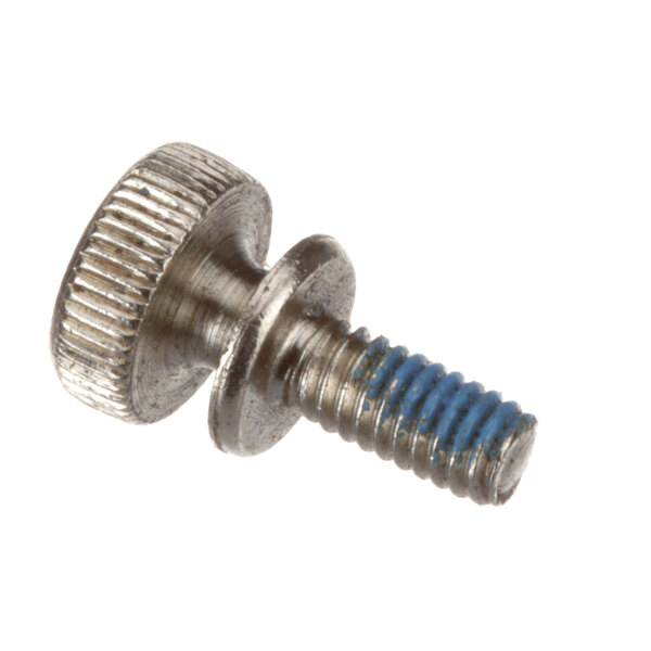 A close-up of a Scotsman thumb screw with a blue thread.